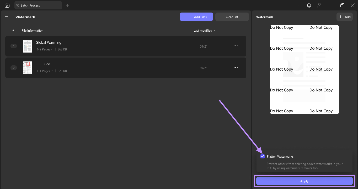 apply watermark and save pdf for batch pdf updf windows