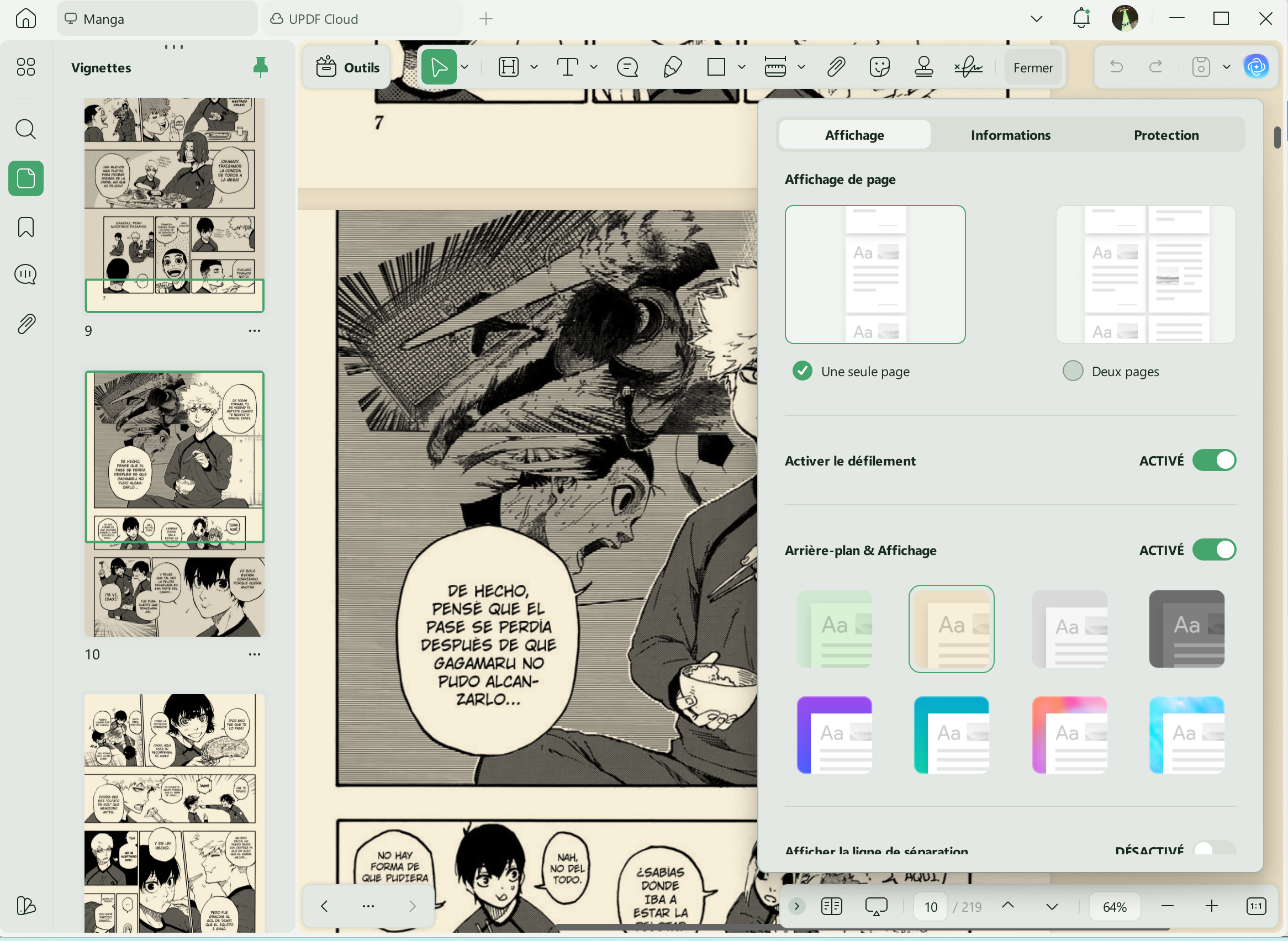 options d'arrière-plan et d'affichage dans updf
