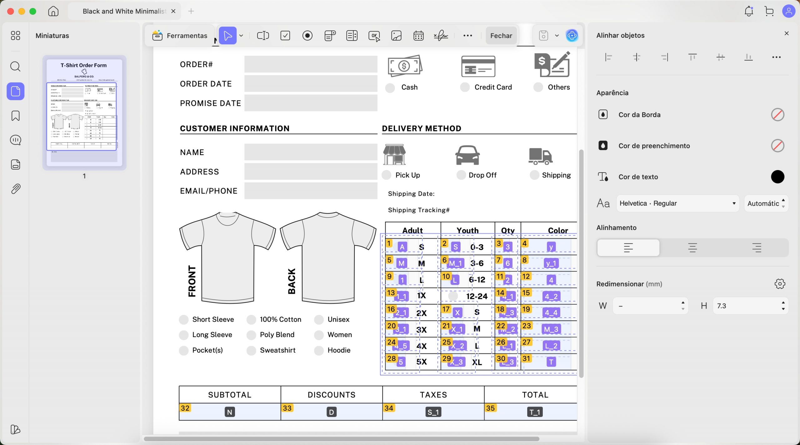 editar propriedades de formulário em lote