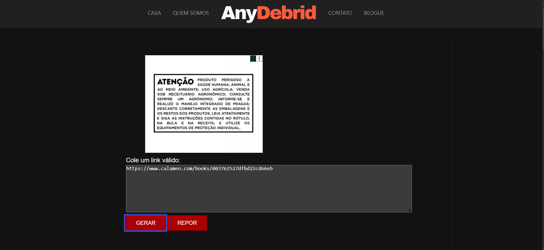 cole o link e clique em gerar no freepdfdownloader