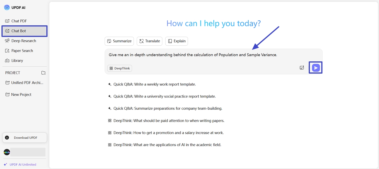 updf ai online chat bot prompt