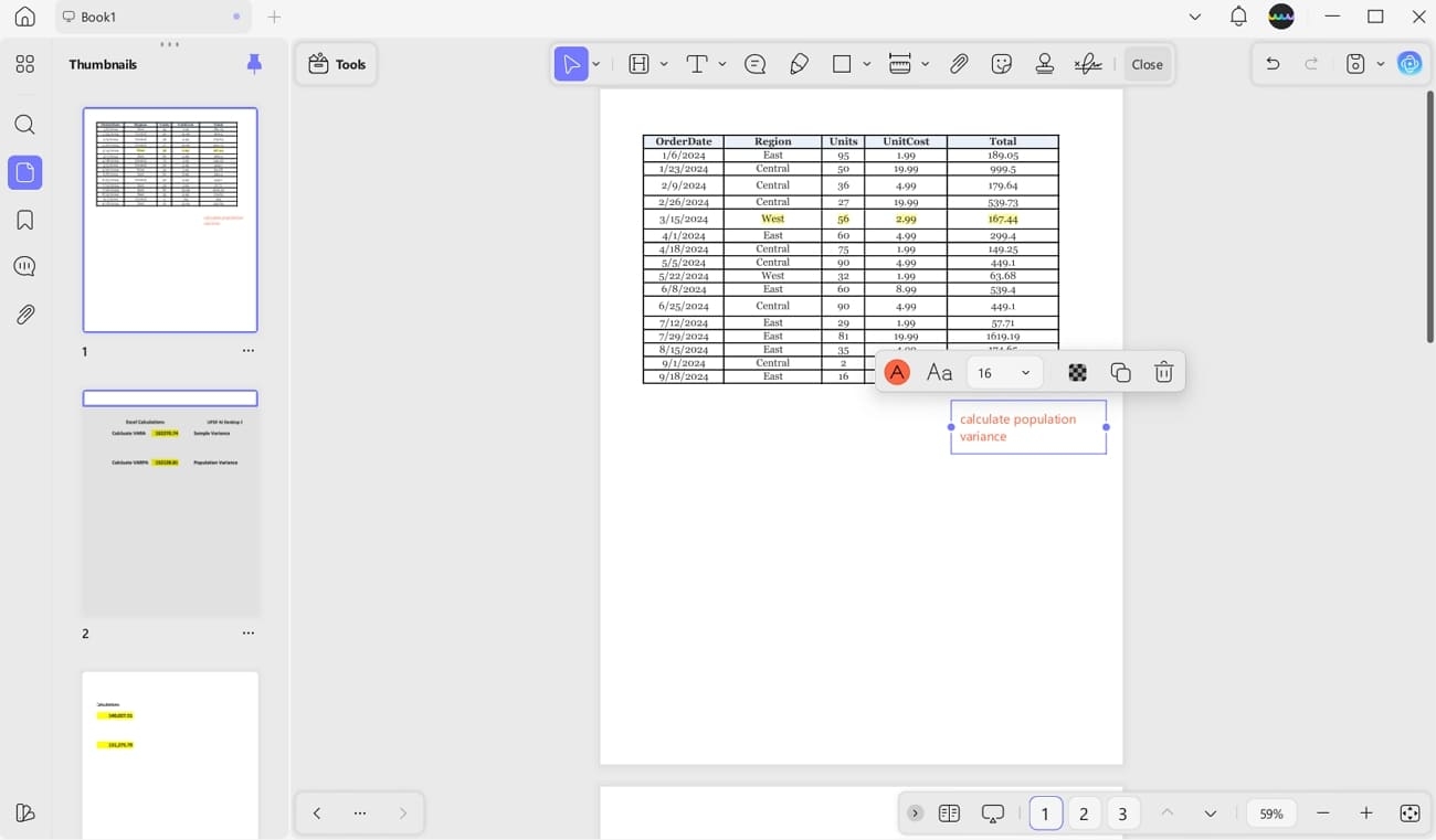 updf ai annotate variance reports