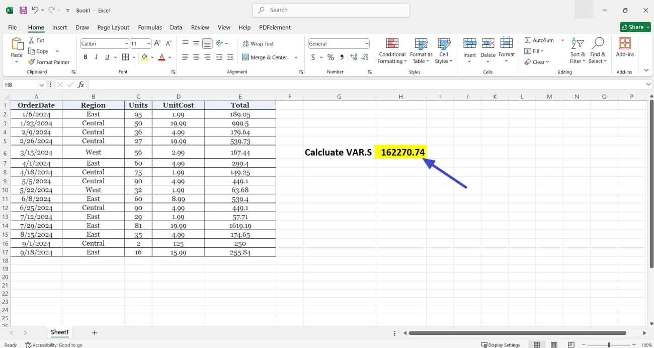 hit enter vars variance calculation