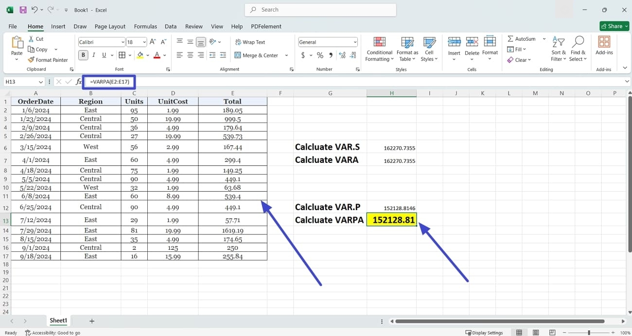 add varpa function calculate variance