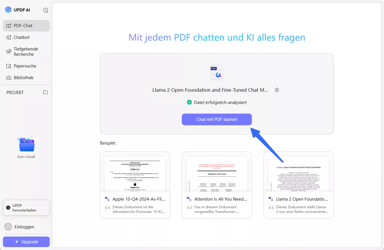 Chat mit PDF Updf AI online starten