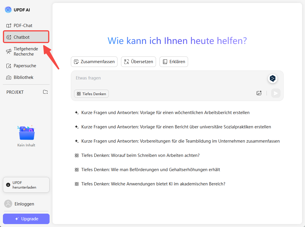 Zugriff auf die Chatbot-Funktion in updf