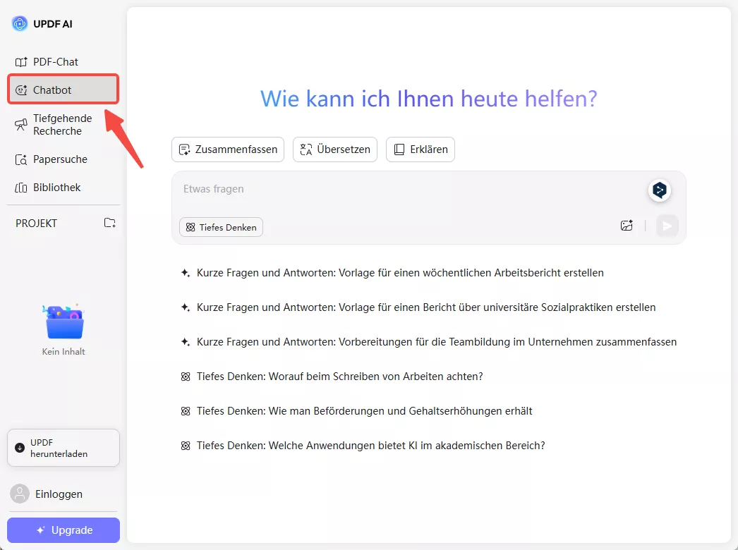 Zugriff auf die Chatbot-Funktion in updf