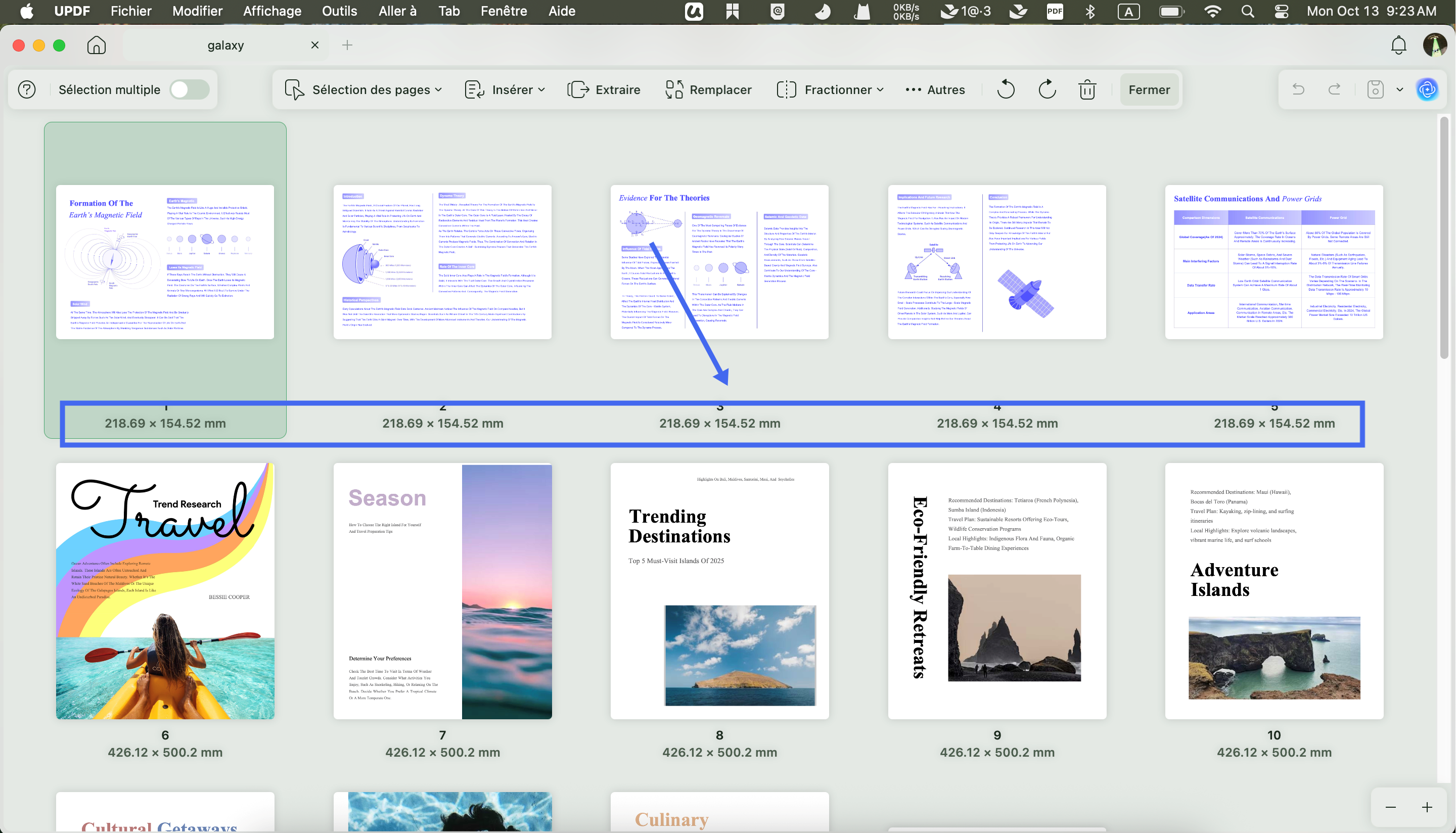 vérifier la taille de la page dans le panneau Organiser les pages