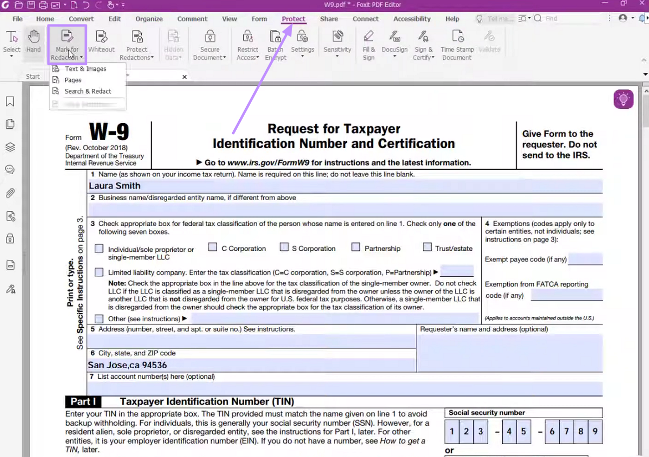 choose redaction tool in foxit
