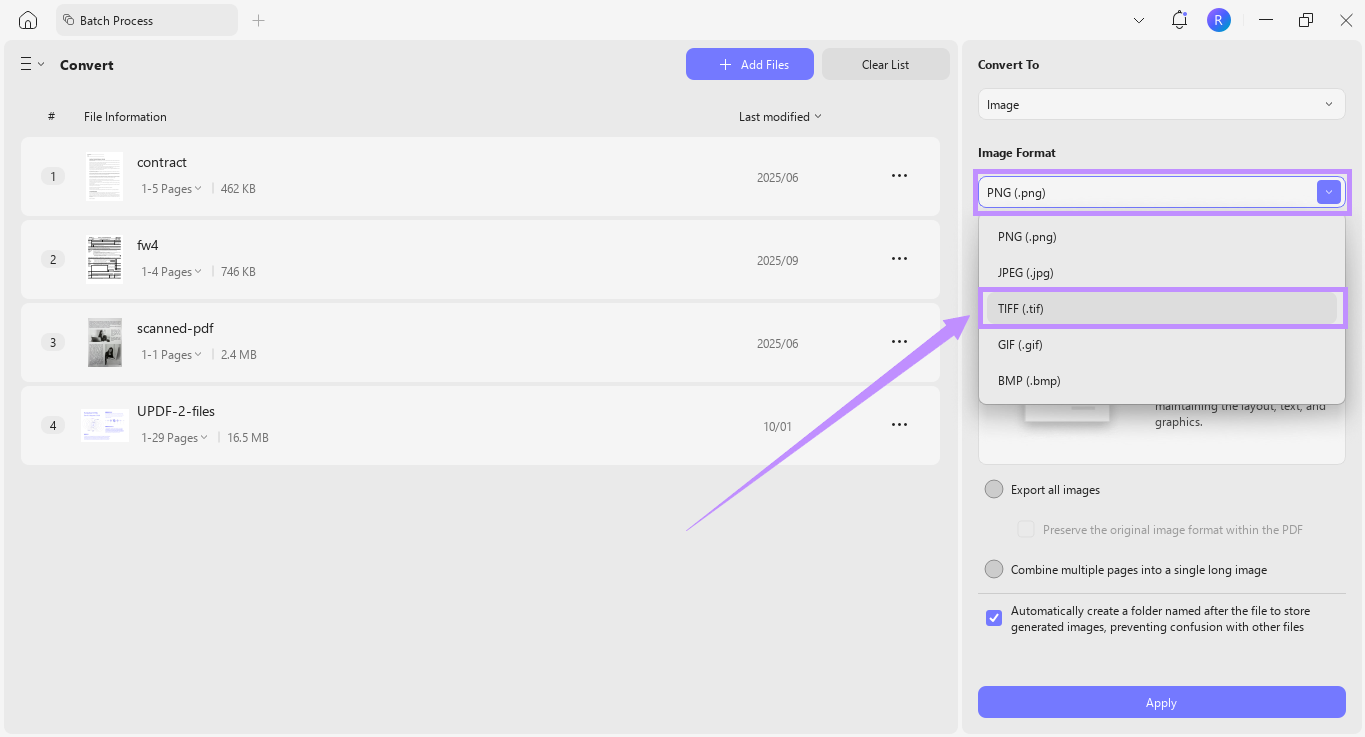 choose the tiff format updf windows