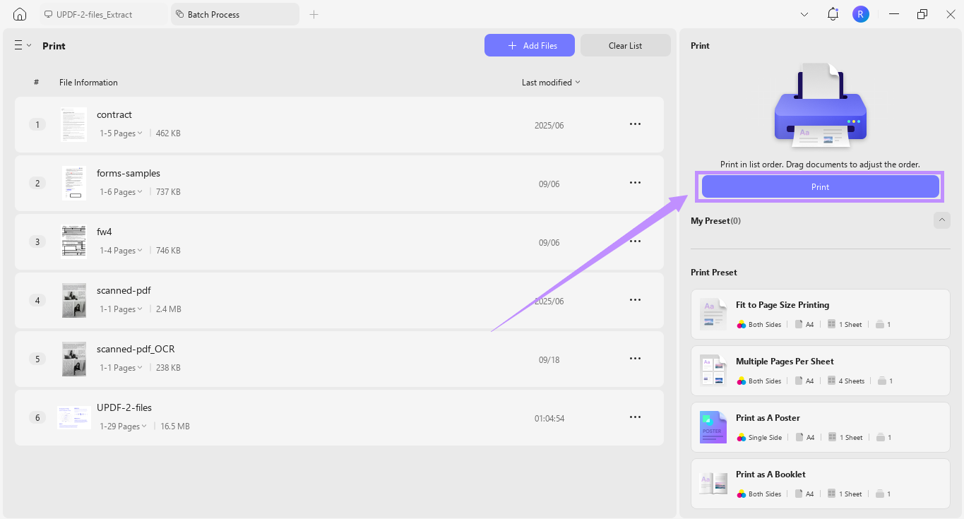 click on print updf windows for batch printing