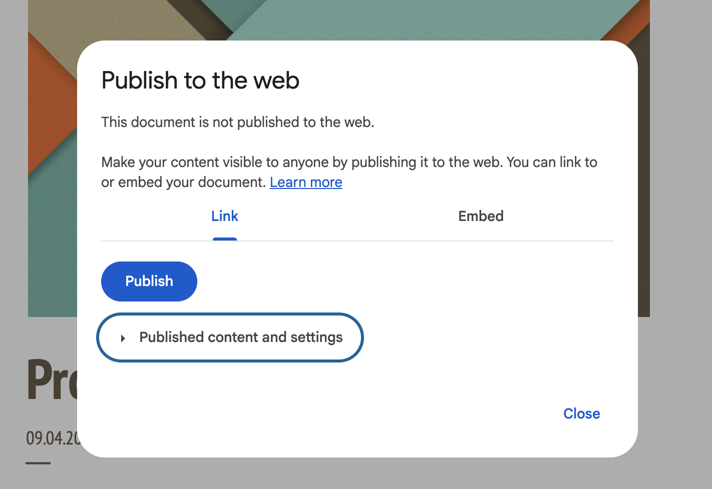 click on the publish to publish to web on google docs
