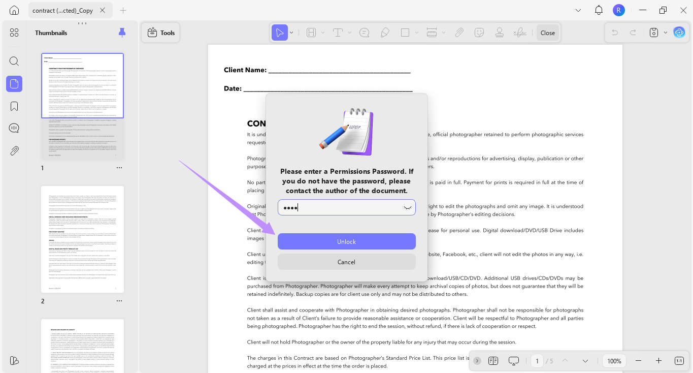 click unlock updf windows