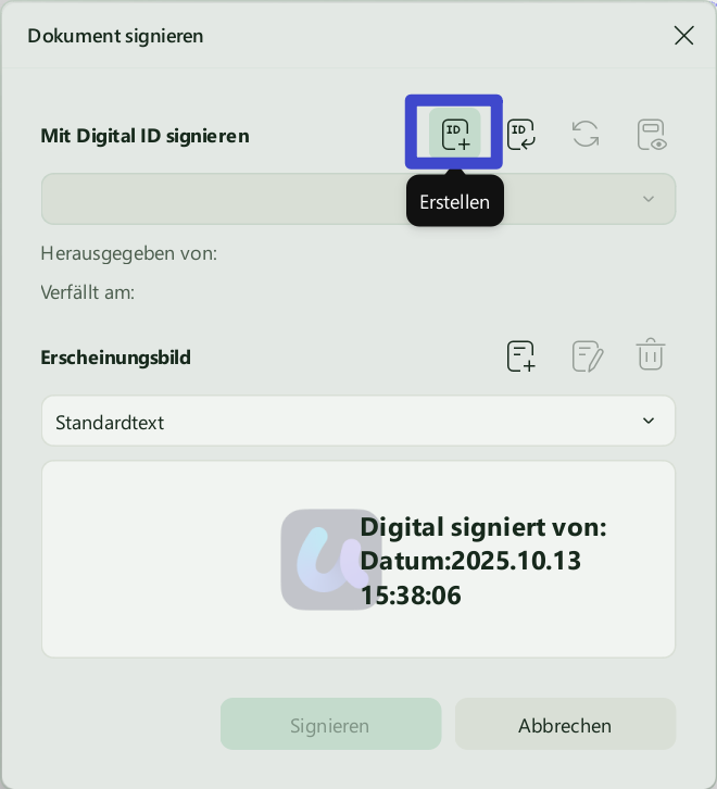 digitale Signatur UPDF Windows
