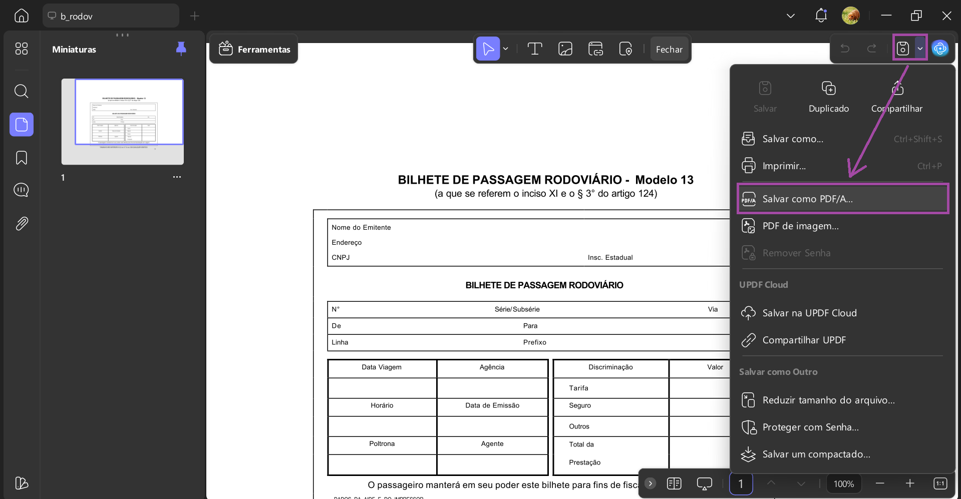 salvar como pdf/a no updf