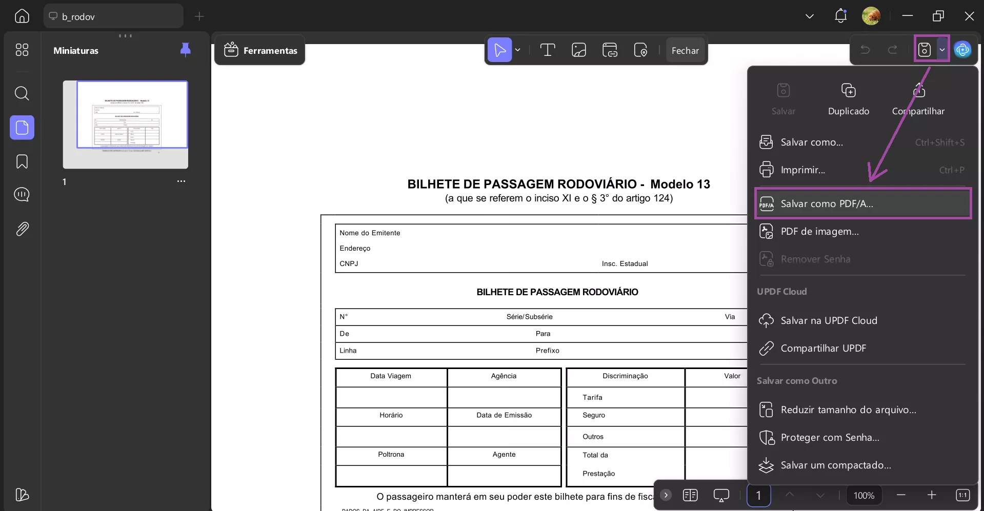 salvar como pdf/a no updf