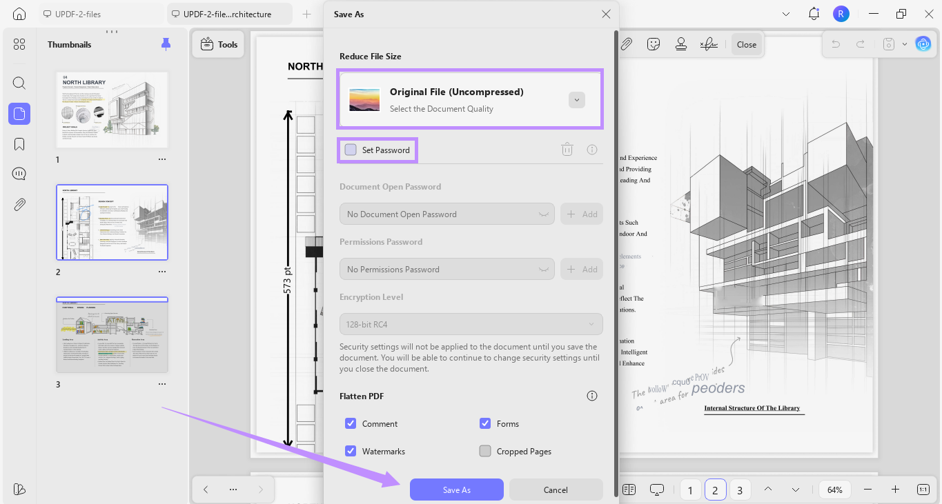 compress or set password and click save as updf windows