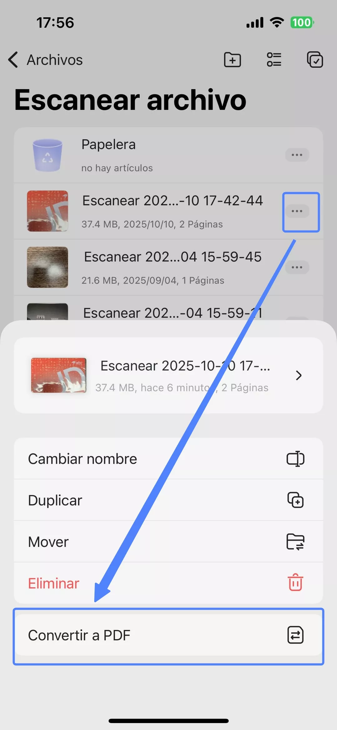 convertir tarjeta de identificación a PDF