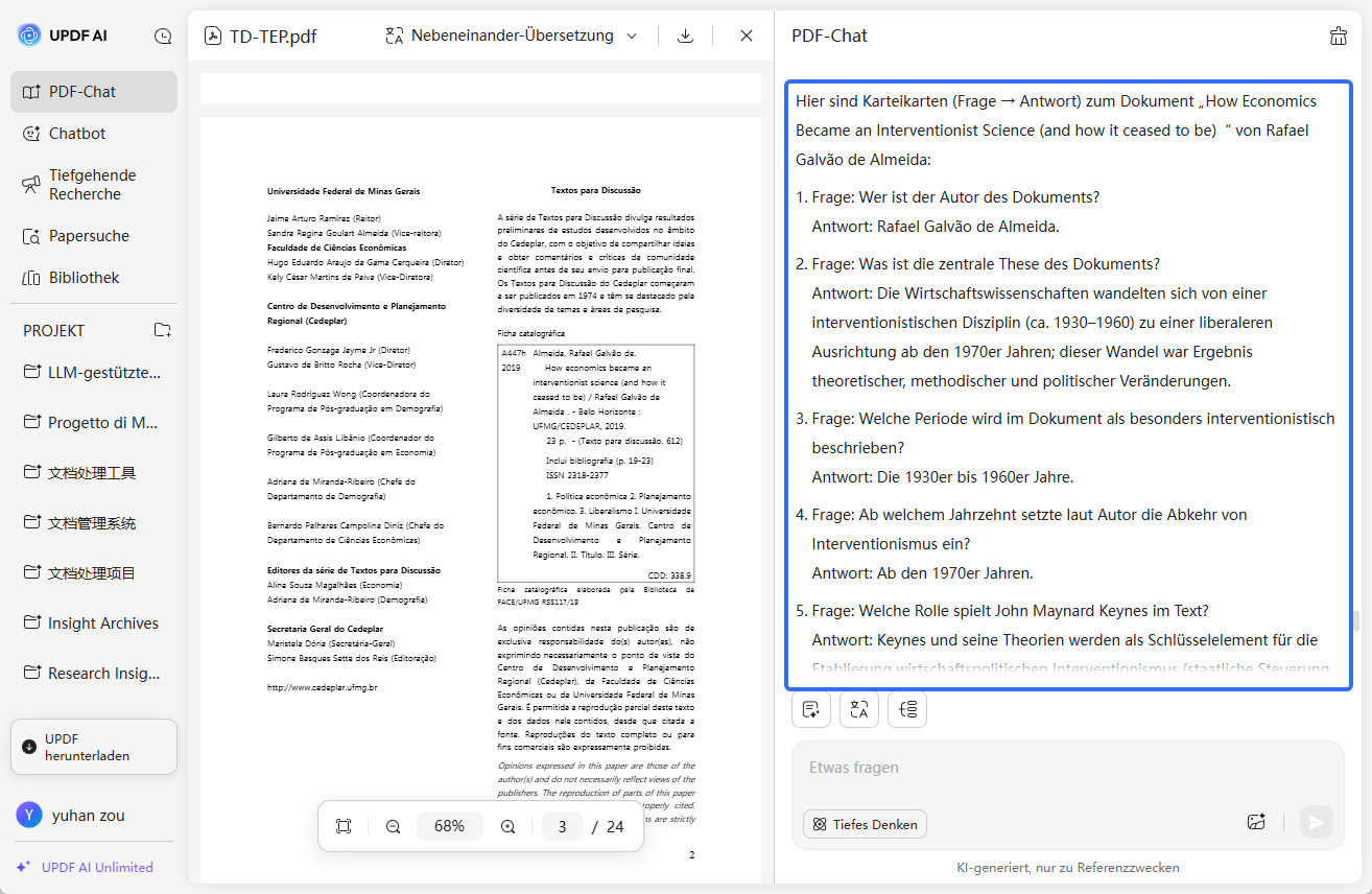 PDF in Flashcard umwandeln updf ai online