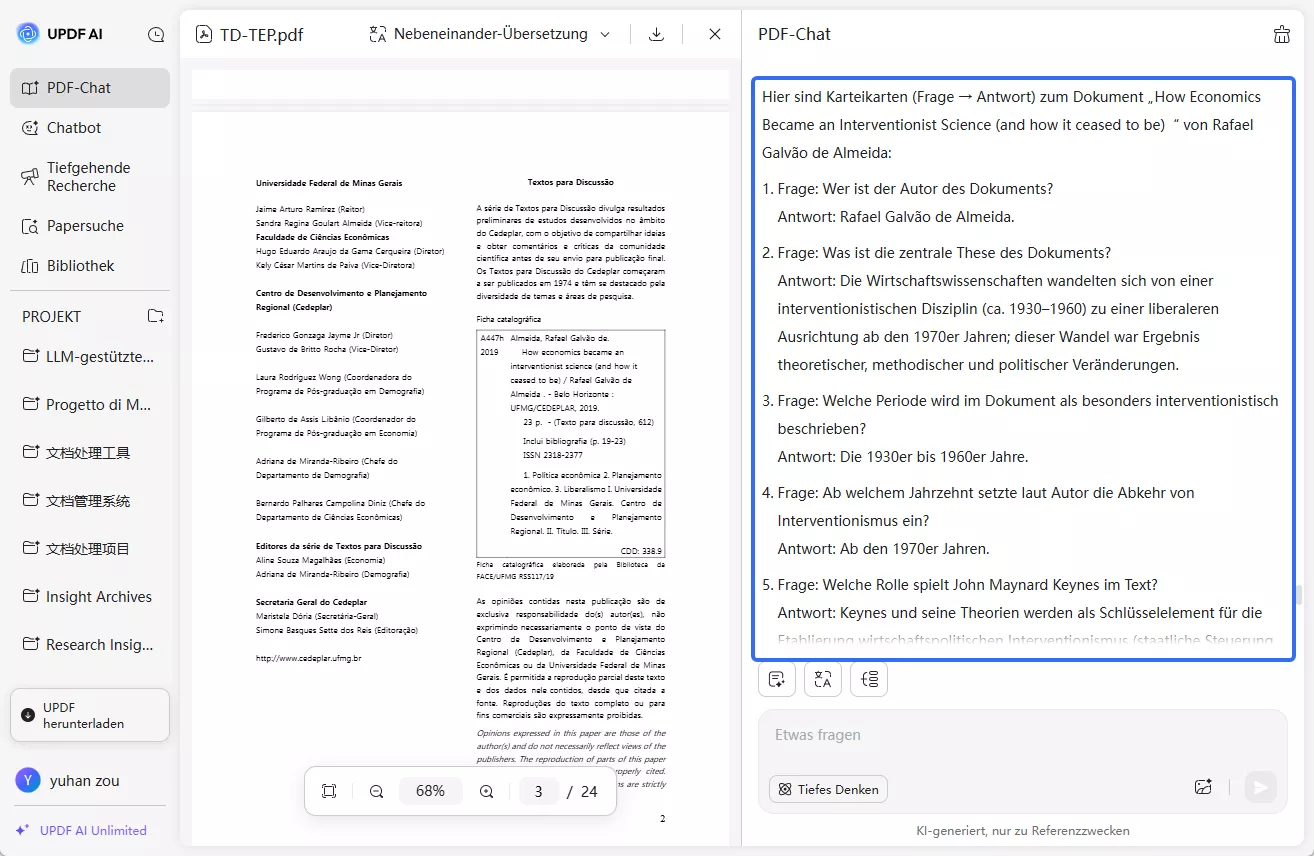 PDF in Flashcard umwandeln updf ai online