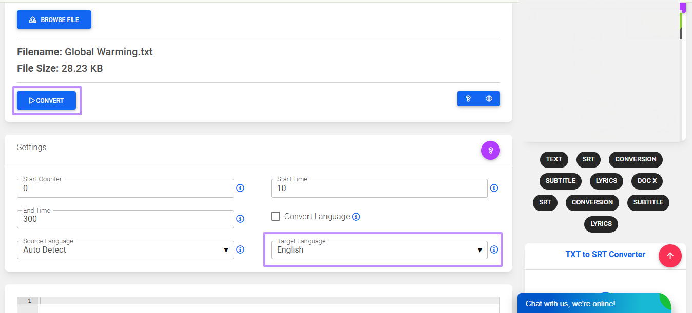 convert text file to srt toolslick