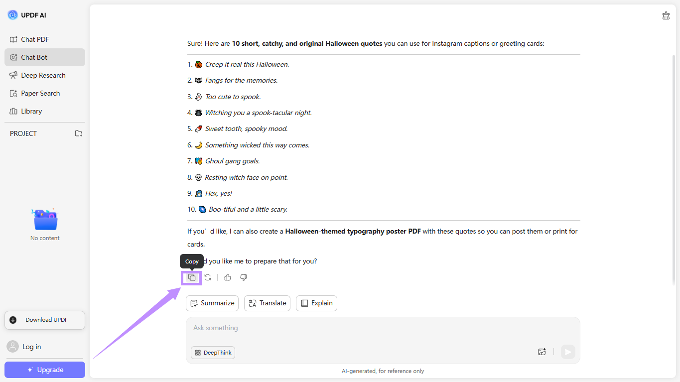 copy the generated halloween quotes updf ai online