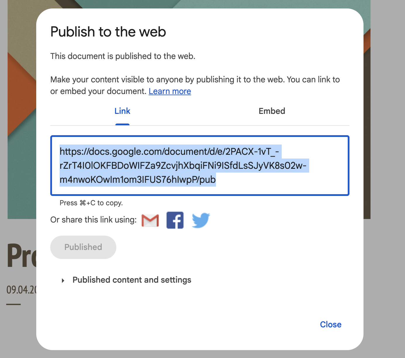 copy the link to open in browser google docs