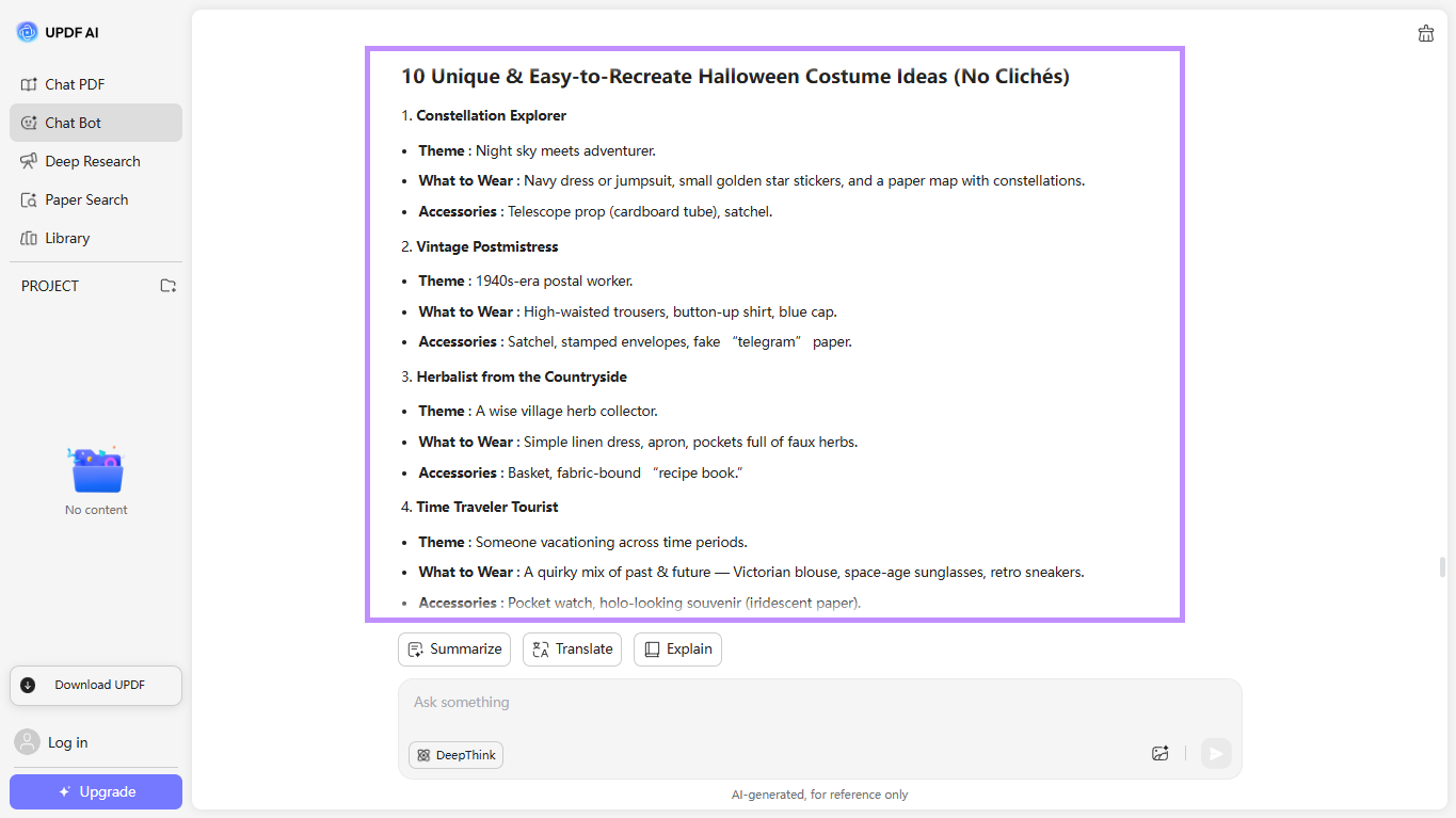 costume ideas generated by updf ai online