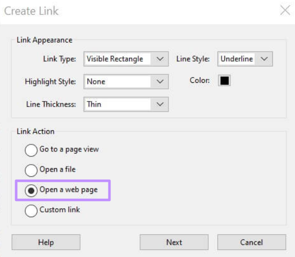  create link for web page
