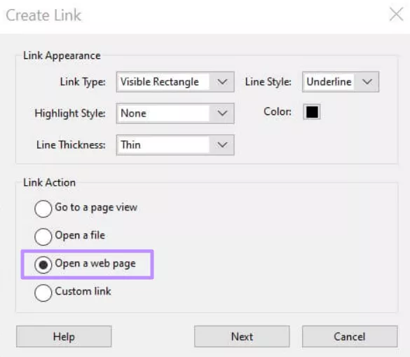 create link for web page