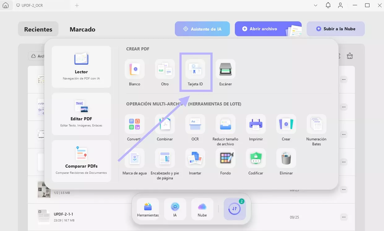 Crear un PDF a partir de una tarjeta de identidad.