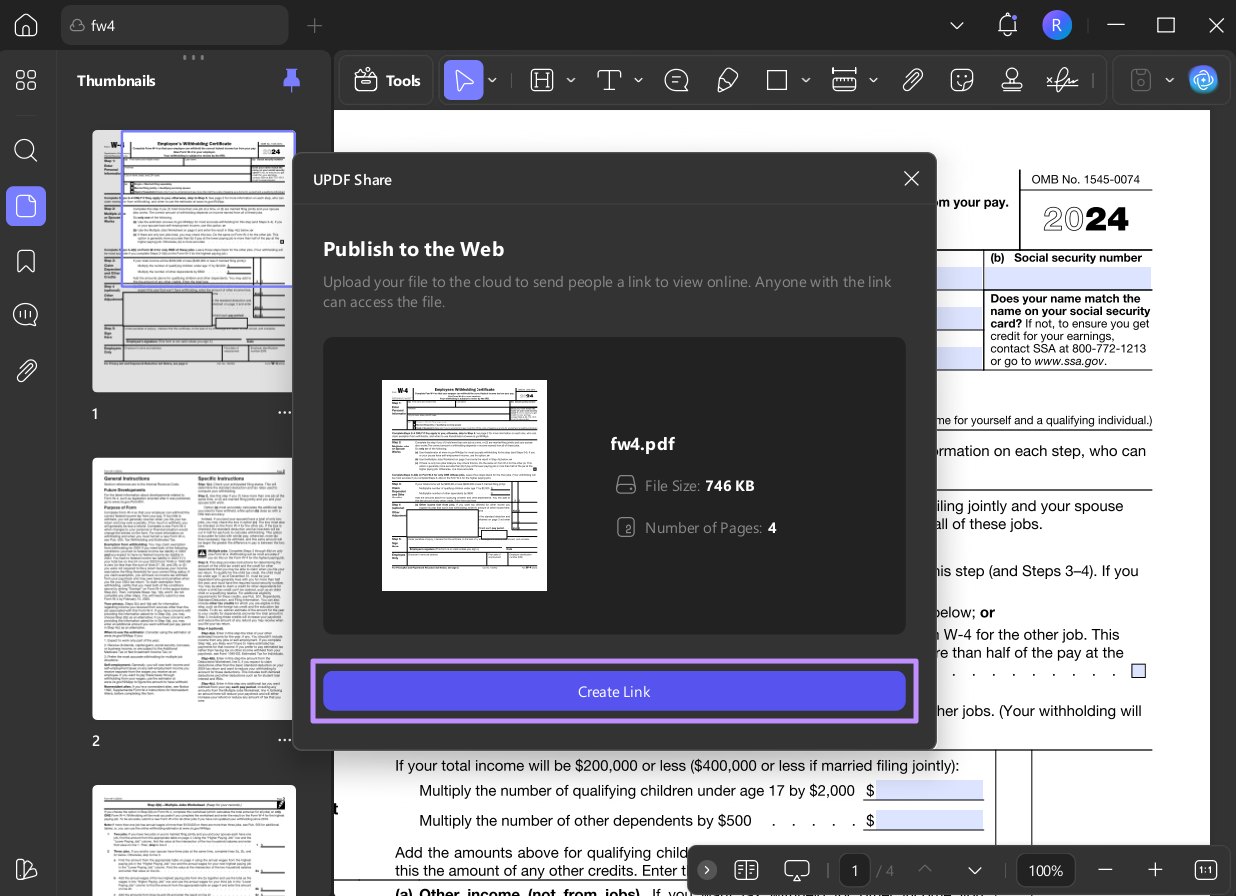 copy pdf link in updf windows