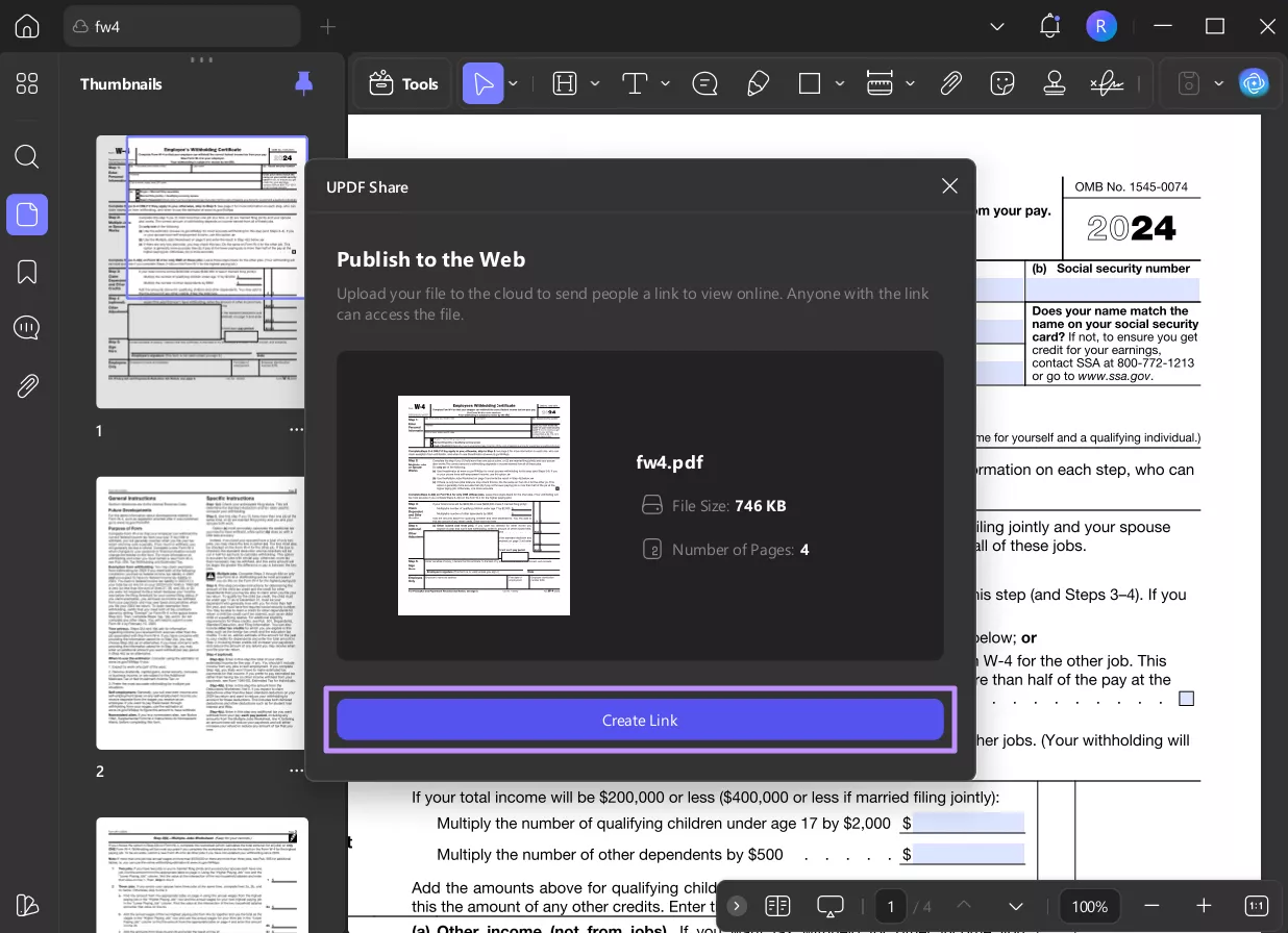 copy pdf link in updf windows