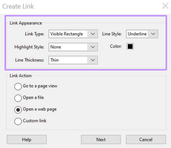 customize link appearance in acrobat