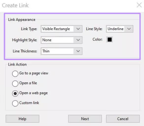 customize link appearance in acrobat