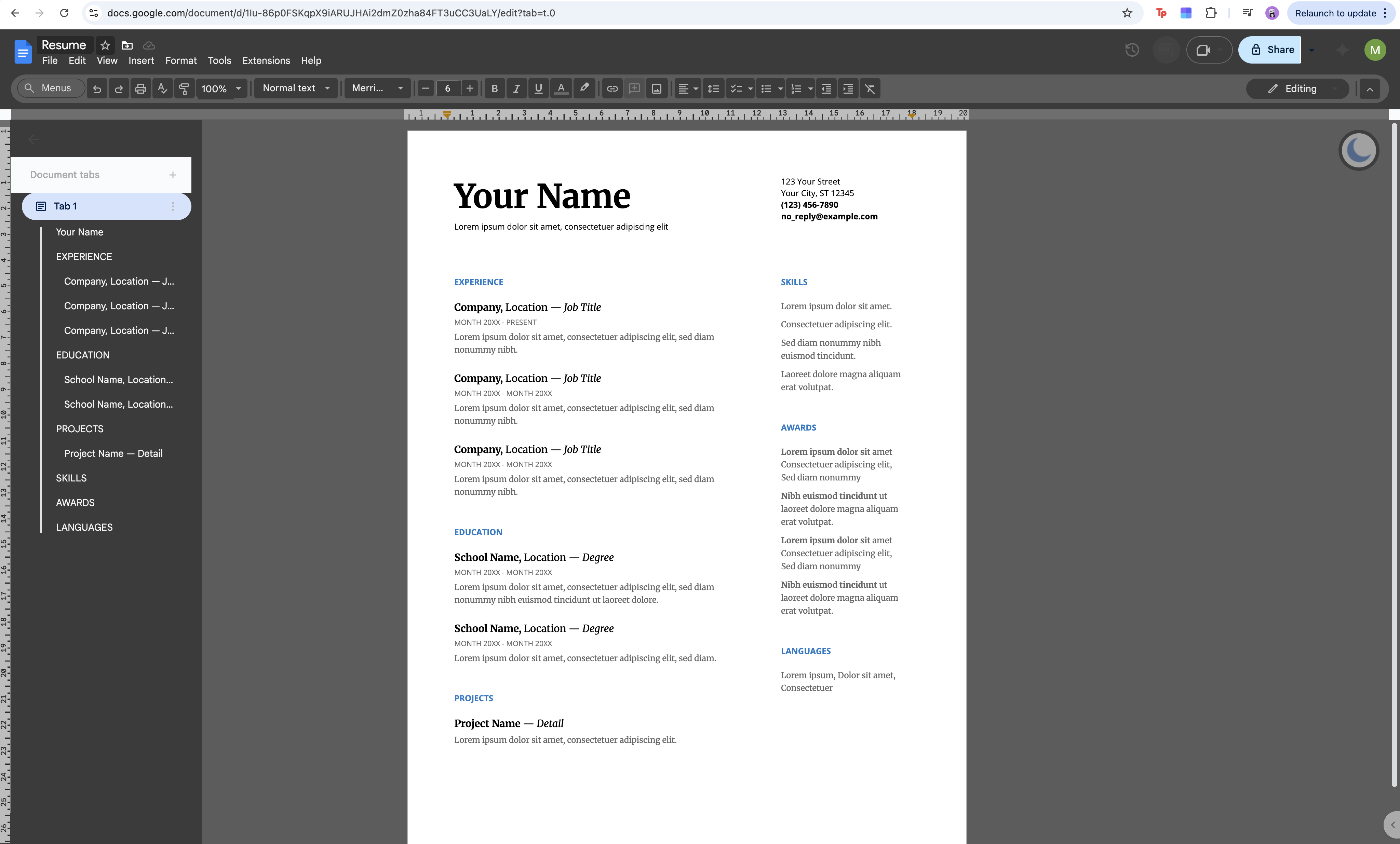 dark mode enabled in google docs
