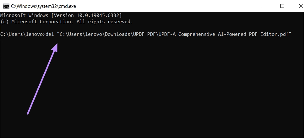 delete pdf file via cmdwindows