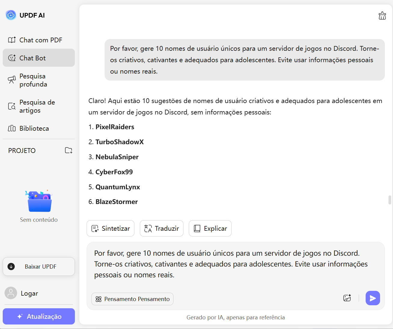 Gerador de nomes para Discord UPDF AI online