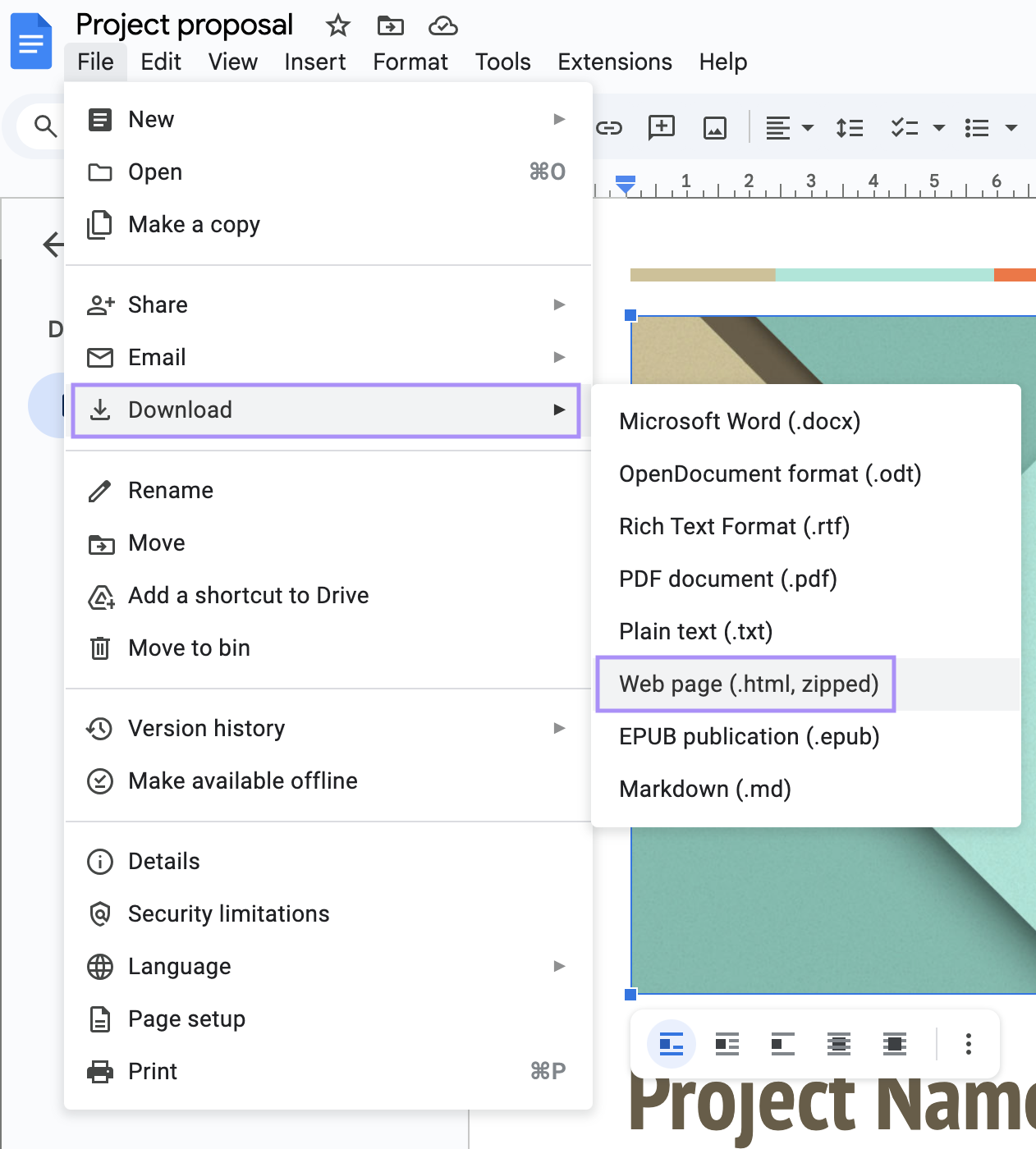 download google docs as web page