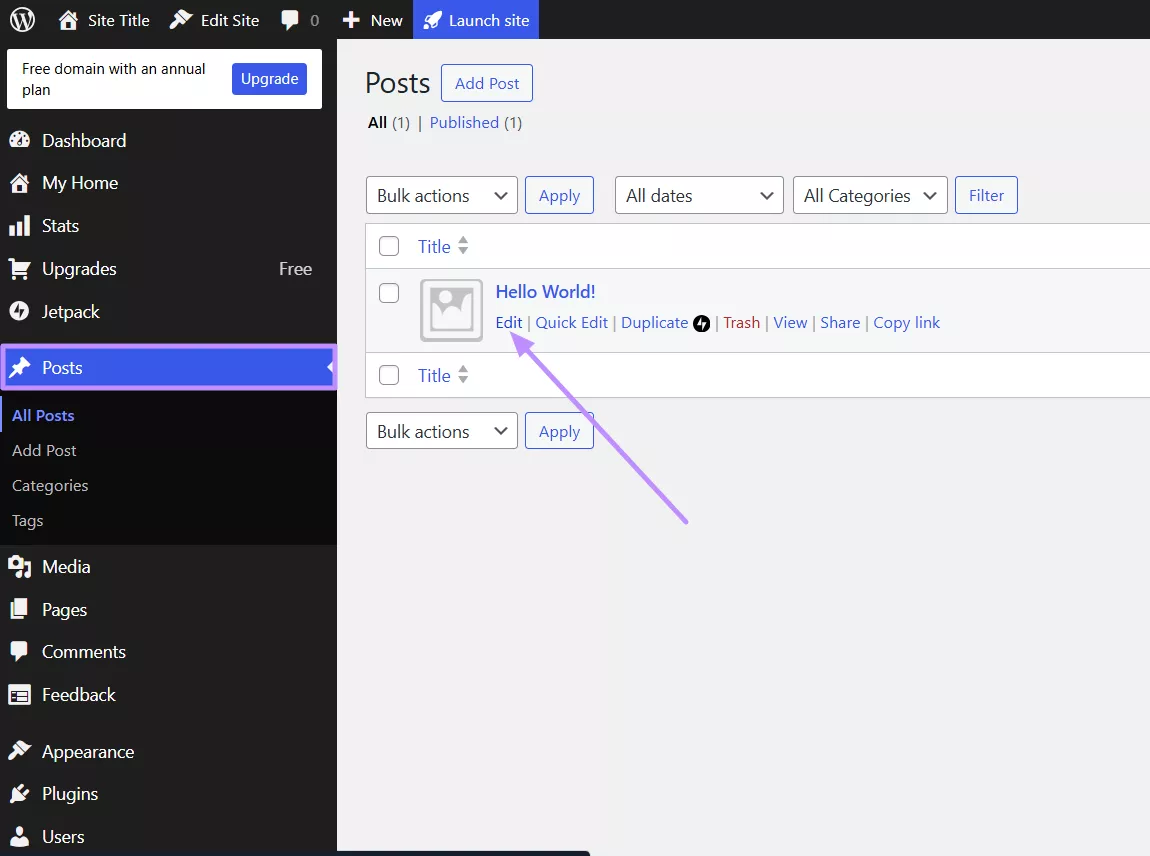 edit wordpress post