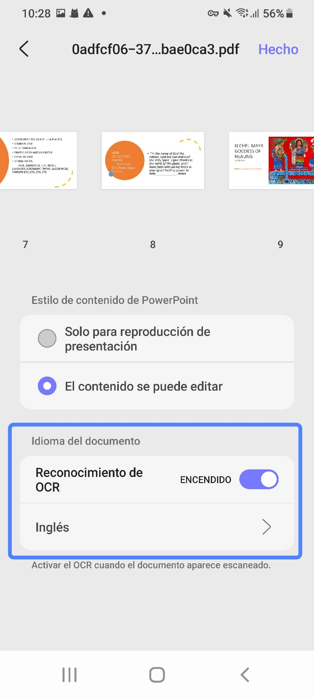 Activar el reconocimiento OCR al convertir PDF a PPT en UPDF Android