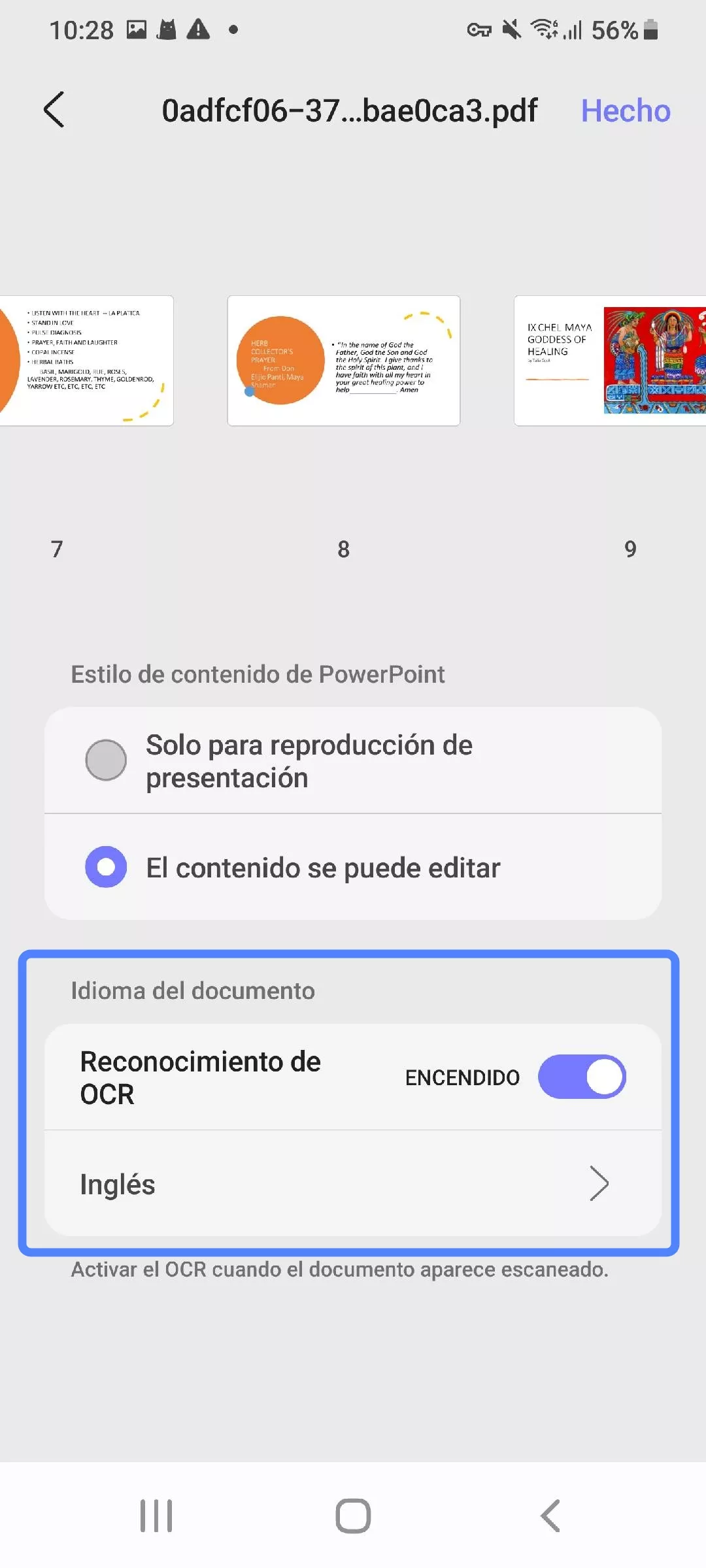 Activar el reconocimiento OCR al convertir PDF a PPT en UPDF Android