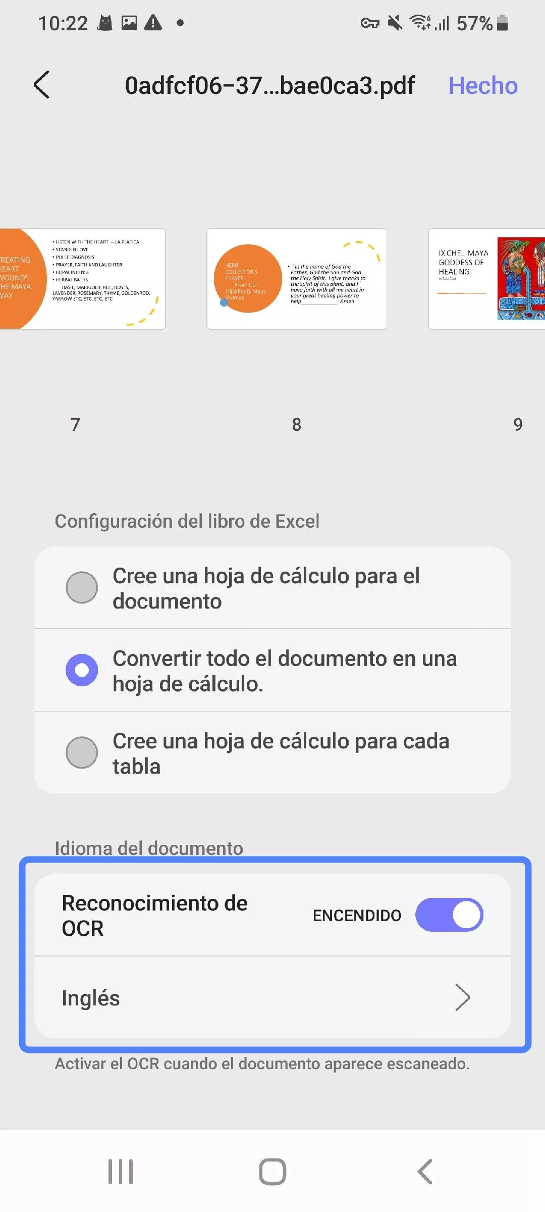 habilitar OCR y seleccionar idioma en UPDF para Android