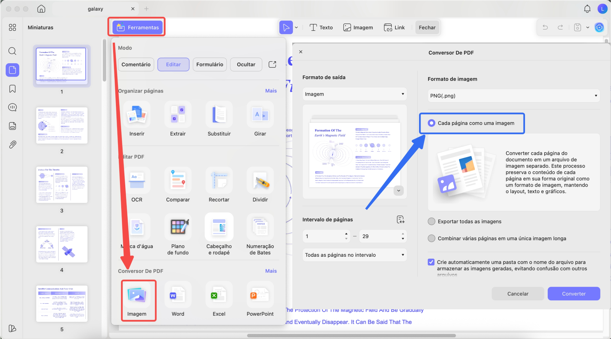 exportar todas as imagens do pdf