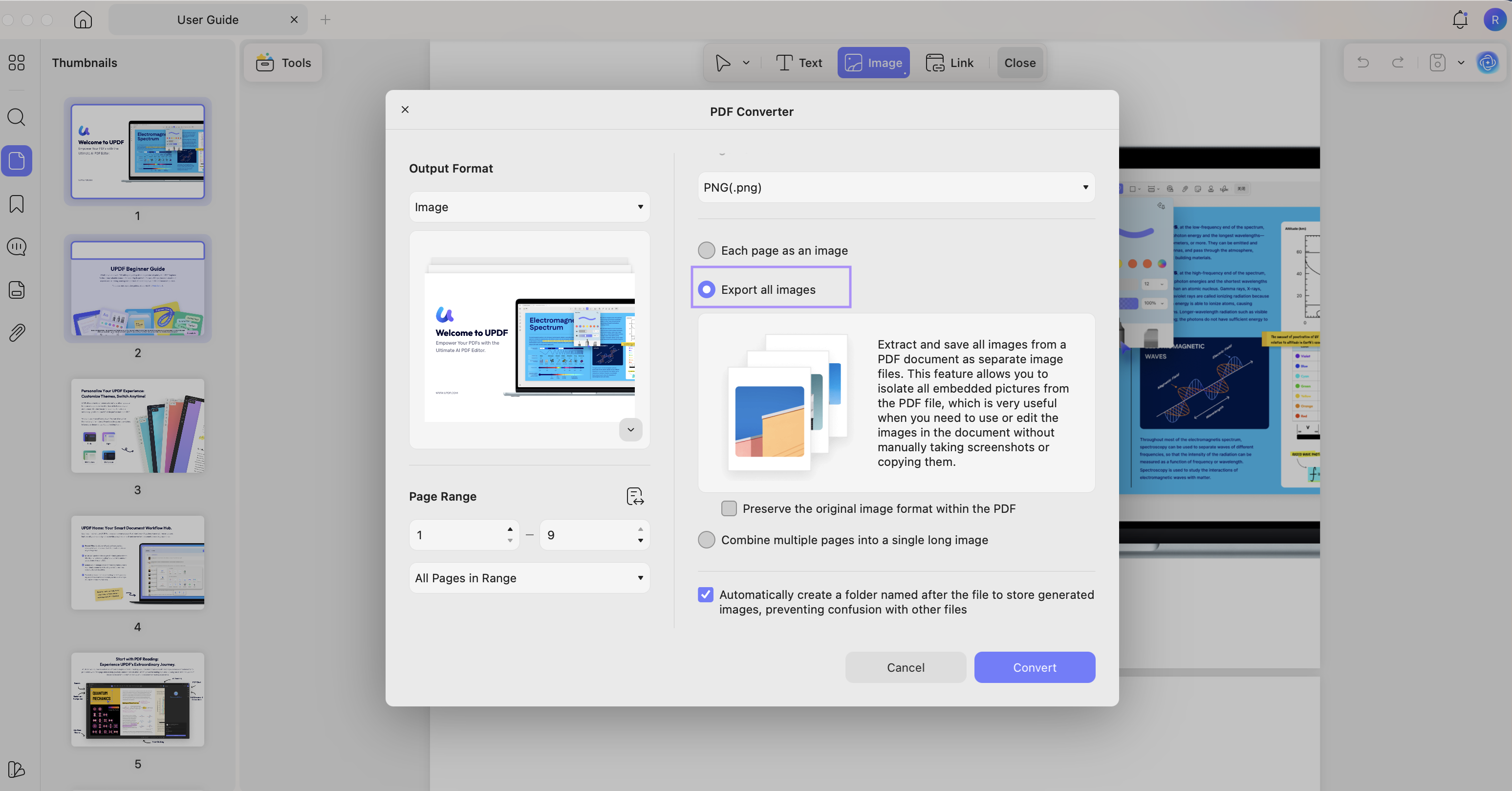 export all images from pdf updf mac