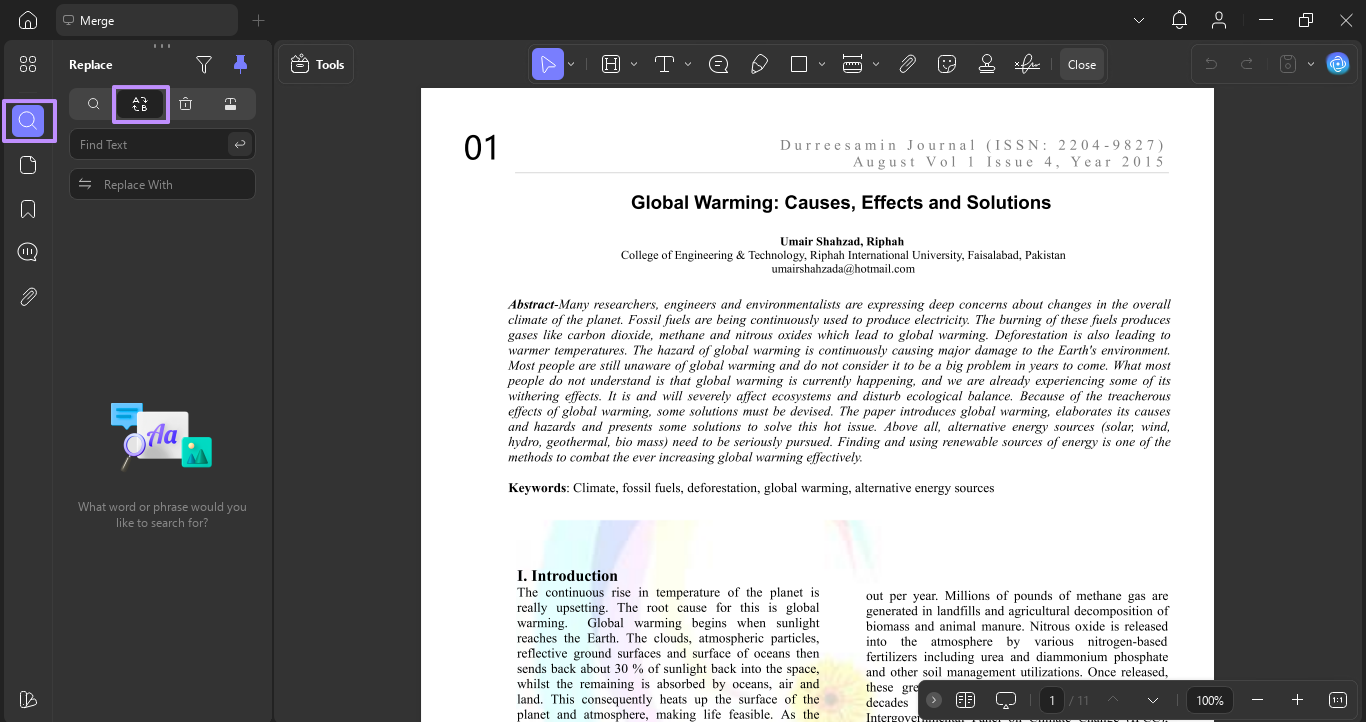 find text & replace feature updf windows