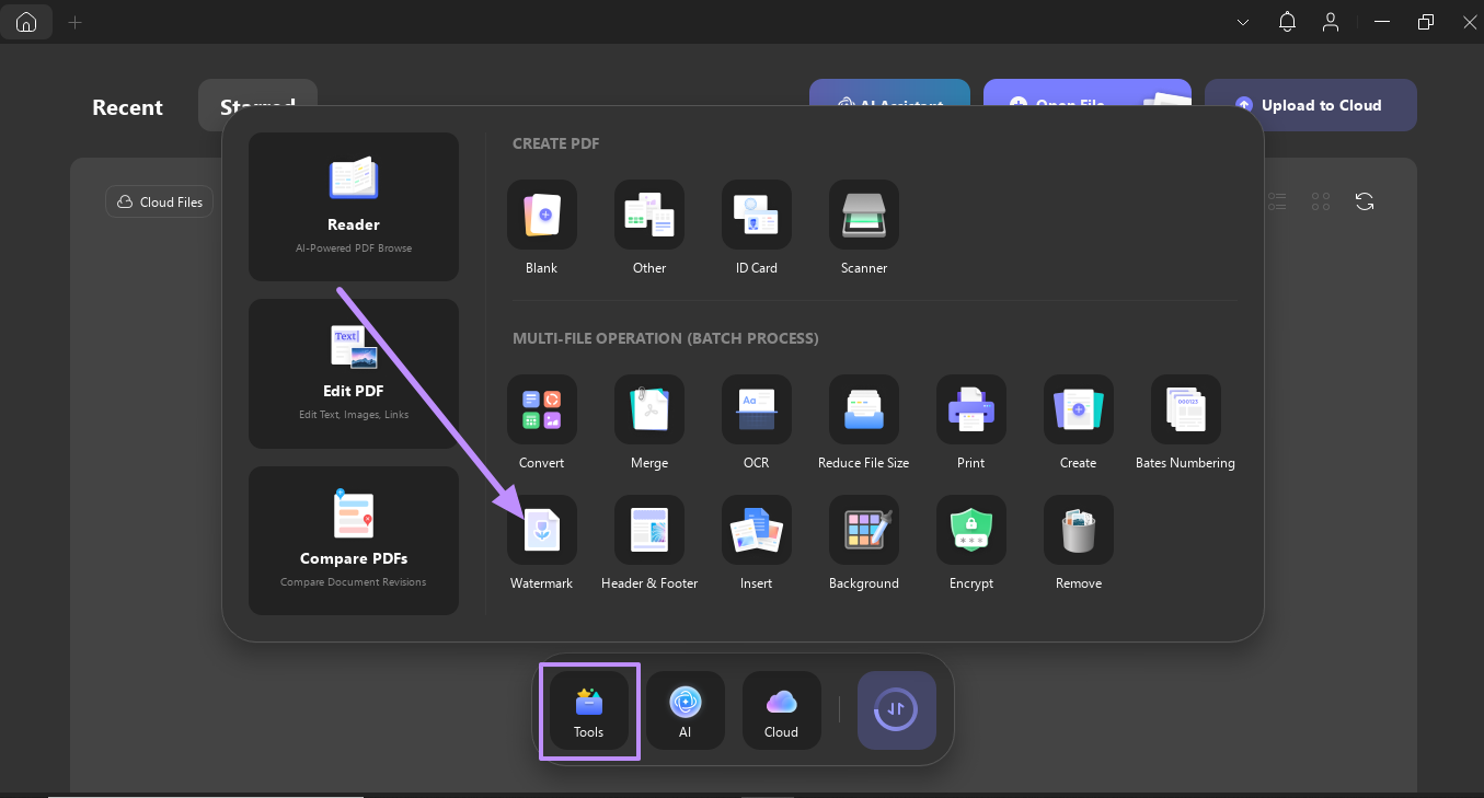 find watermark feature under tools updf windows