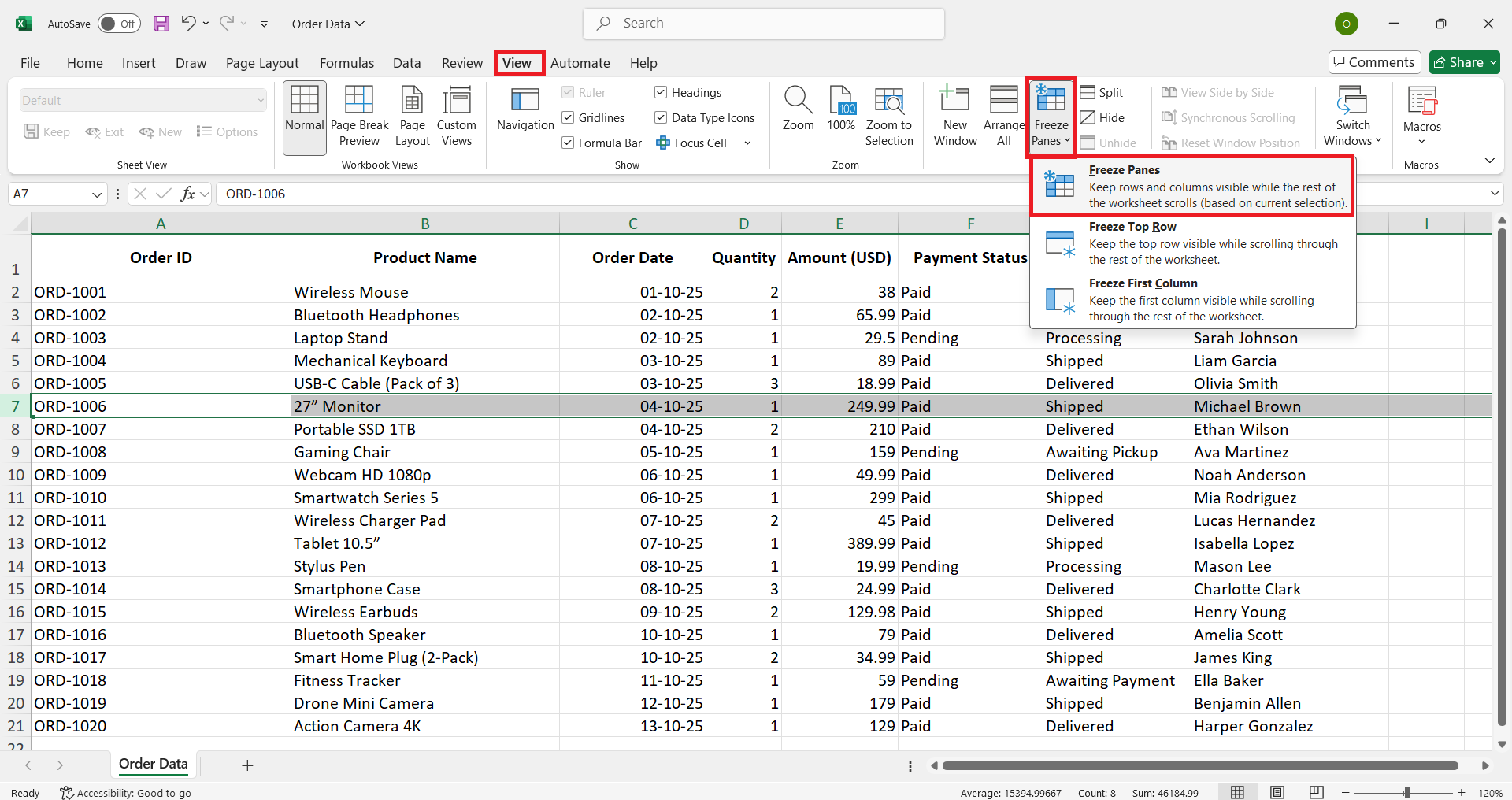 freeze-multiple-rows