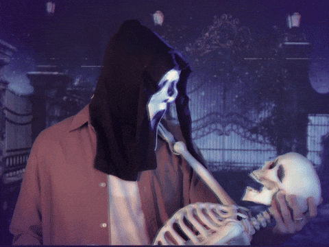 ghost kissing skeleton gif.