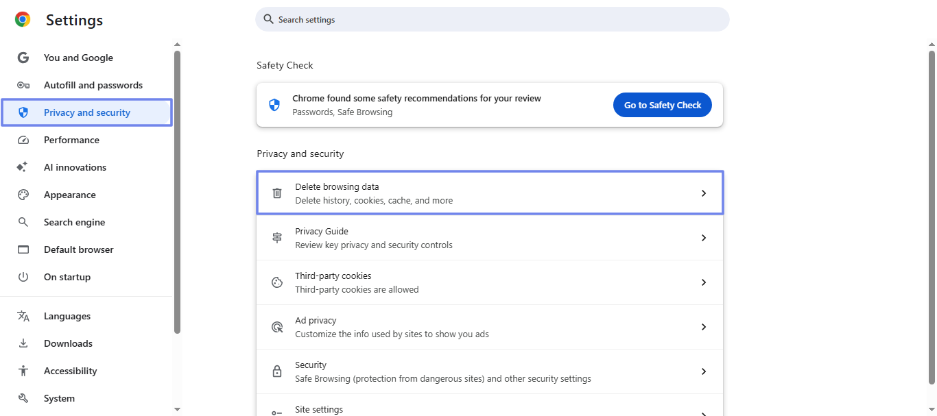 go to delete browsing data chrome